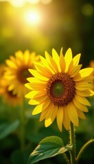Fototapeta premium Vibrant sunflowers, blurred edges, sunlight dappled , gold, nature