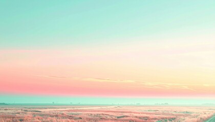 Obraz premium Tranquil sunset over open fields rural area landscape photography pastel color palette wide-angle view serenity and nature's beauty