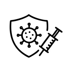 Obraz premium Shield and virus icon with syringe for vaccination and protection concepts, ideal for health apps, medical infographics, and immunity-related web designs
