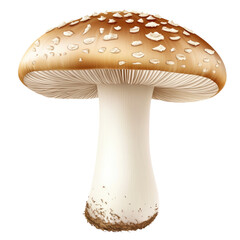 A detailed illustration of a mushroom with a light brown cap speckled with cream-colored spots.  The stem is a creamy white color