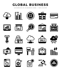 Vector Global Business types icon set in Lineal Filled style. vector illustration.