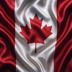 A detailed shot of the Canadian flag in flowing sateen.