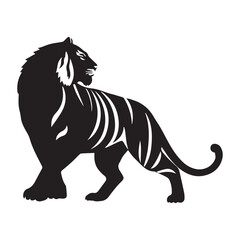 tiger black silhouette vector, Simple silhouette Design vector icon with white background