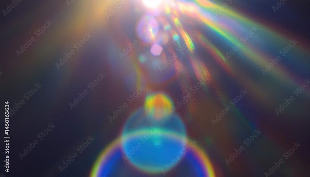 Poster ethereal light orbs with rainbow refractions and lens flares for abstract backgrounds, web design, d