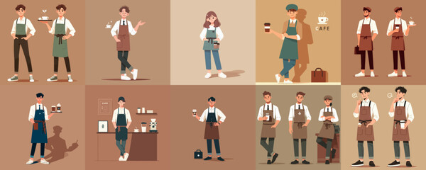 collection of barista cartoon character