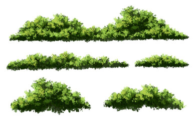 Vertor set of green tree,plants side view for landscape elevations,element for backdrop,eco environment concept design,watercolor greenery scene,shrub