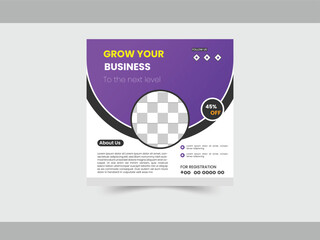 Creative social media post banner template, Corporate social media on purpule colour layout.A professional, eye-catching social media post design.