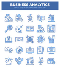 Collection of 25 Business Analytics Icons. Data Analysis. Marketing. Finance. and More