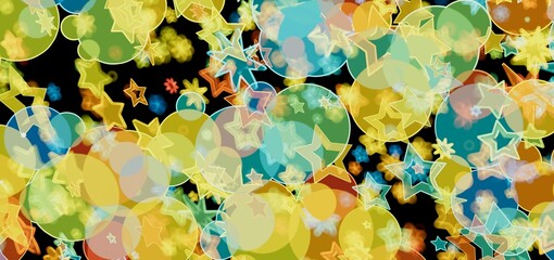 Abstract background with colorful stars and bubbles. Perfect for festive designs.