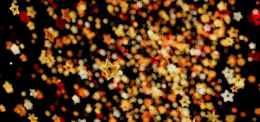 Shimmering gold and red stars on black. Festive, celebratory backdrop.