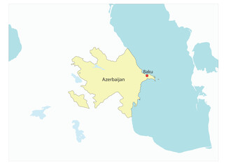 Outline of the map of the country of Azerbaijan with the designation of the capital Baku
