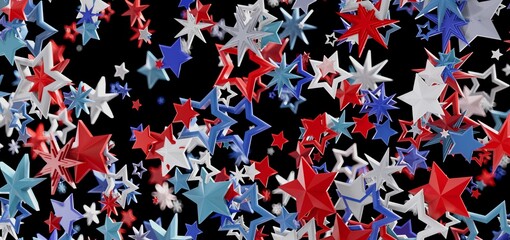 Obraz premium Red, white, and blue stars burst across a black background. Perfect for Independence Day!