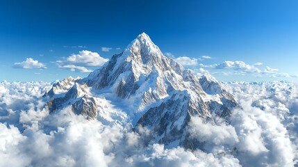 Naklejka premium Snow Capped Mountain Peak Above Cloudscape