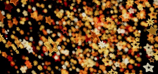 Shimmering gold and red stars on black. Festive, celebratory background.