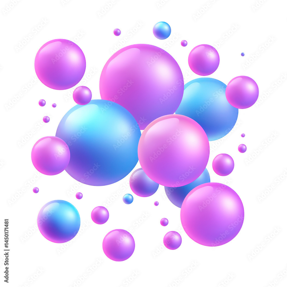Aufkleber colorful gradient spheres in shades of purple and blue float against transparent background, creatin