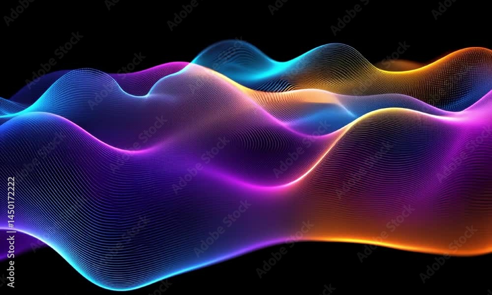Poster colorful abstract waveform with flowing motion animation video. vibrant 3d digital waves animated fo