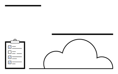 Minimalist cloud shape with a checklist clipboard symbolizing task management, organization, and data storage. Ideal for productivity, cloud computing, digital tools, workflow, data security