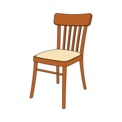 kids drawing Vector illustration classic wooden dining chair flat cartoon isolated