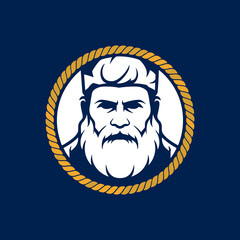 Regal Bearded King or Seafarer Figure Logo Encased in a Nautical Rope Circle