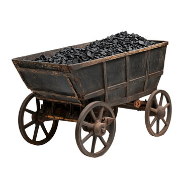 A vintage coal cart isolated on white background.