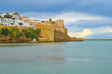 Kasbah of the Oudayas fortress view from Bouregreg River in Rabat Morocco