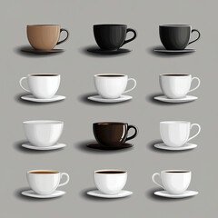 Fototapeta premium Elegant grid of coffee cups in various colors on neutral background