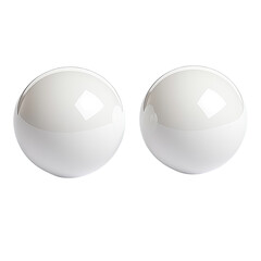 Pair of glossy, white, spherical objects.  Perfect, round, smooth spheres, close-up view