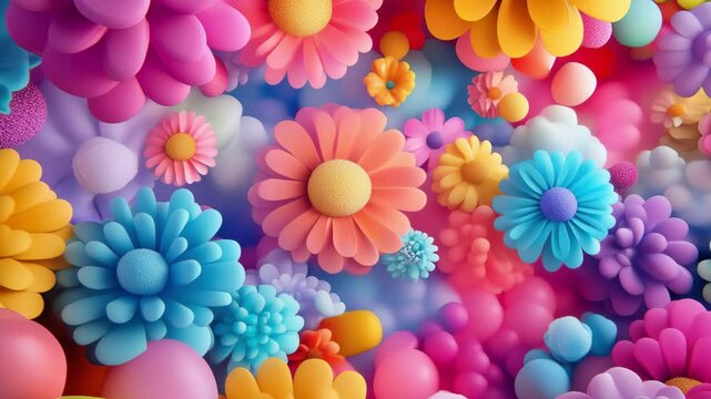 Various colorful flowers fill the space with lively hues, enhancing the joyful mood of any spring themed gathering or decoration