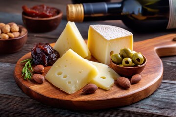 Traditional Spanish Cheese Board with Manchego, Idiazabal, Olives, and Quince Paste