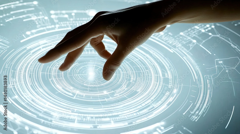 Poster innovative digital interaction with advanced interface featuring hand gesture