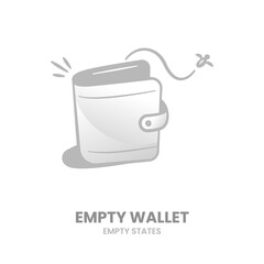 Empty wallet, wallet, money, empty purse, lost money, poor finance, wallet void, money gone. Vector Illustration