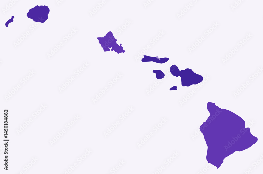 Poster map of hawaii with counties. just a simple state border map with county division. deep purple color 