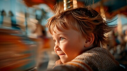 Obraz premium Child's joyful carousel ride