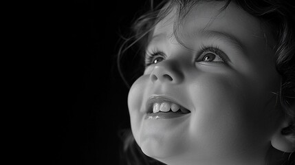 Child's joyful face, looking upward