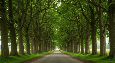 Obraz premium Road Through a Natural Tree Tunnel 