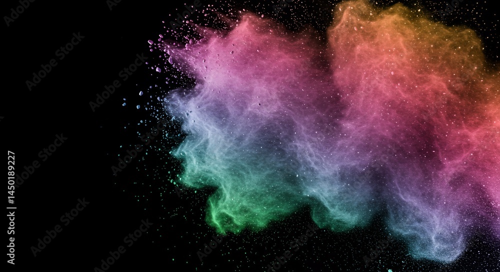 Poster abstract colorful powder explosion on a black background, creating a vibrant and dynamic visual effe