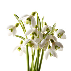 Obraz premium Fresh Organic Bouquet of Snowdrop Flowers on White Background