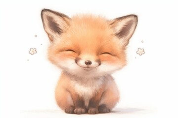 Adorable fox kit with a happy smile, fluffy fur, and closed eyes illustration