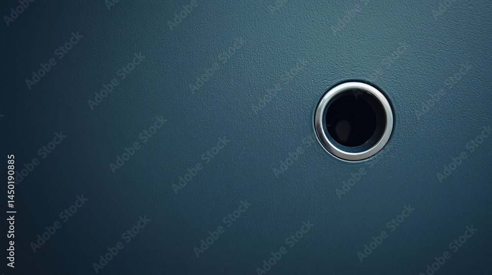 Poster dark teal blue background texture with a circular metal hole modern minimalist design abstract image