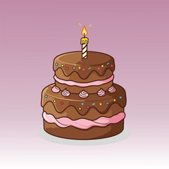vector illustration of a birthday cake with lit candles