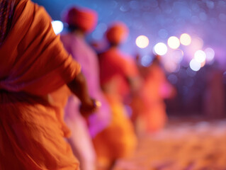Naklejka premium Vibrant cultural dance with colorful attire and blurred lights