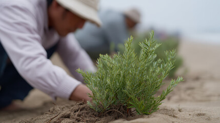 Beach reforestation with focused effort by volunteers