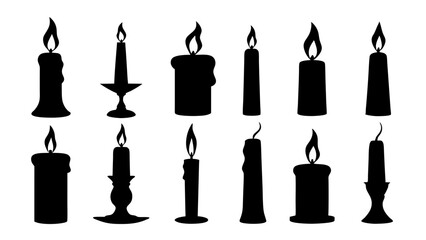 Fototapeta premium set of candle silhouette vector on tranparent background