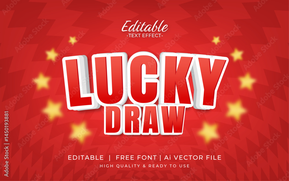 Poster lucky draw 3d editable vector text effect. red background