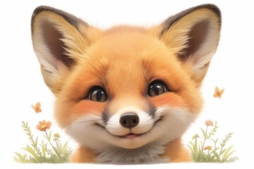 Obraz premium Adorable fox portrait, with sweet expression and small details, lovely art