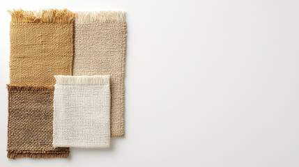 Fototapeta premium Minimalist image of woven textile samples in neutral colors, showcasing texture and design. Perfect for interior decor inspiration