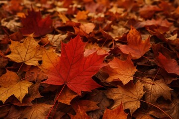 Vibrant autumn leaves carpet forest.