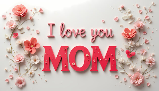 floral theme of i love you mom, happy mother's day poster