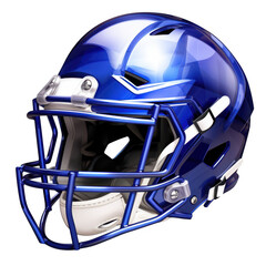 A blue and white football helmet closeup