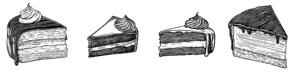A sketch of layered chocolate cake from a bakery, showcasing a modern creamy sweet dessert made of cocoa